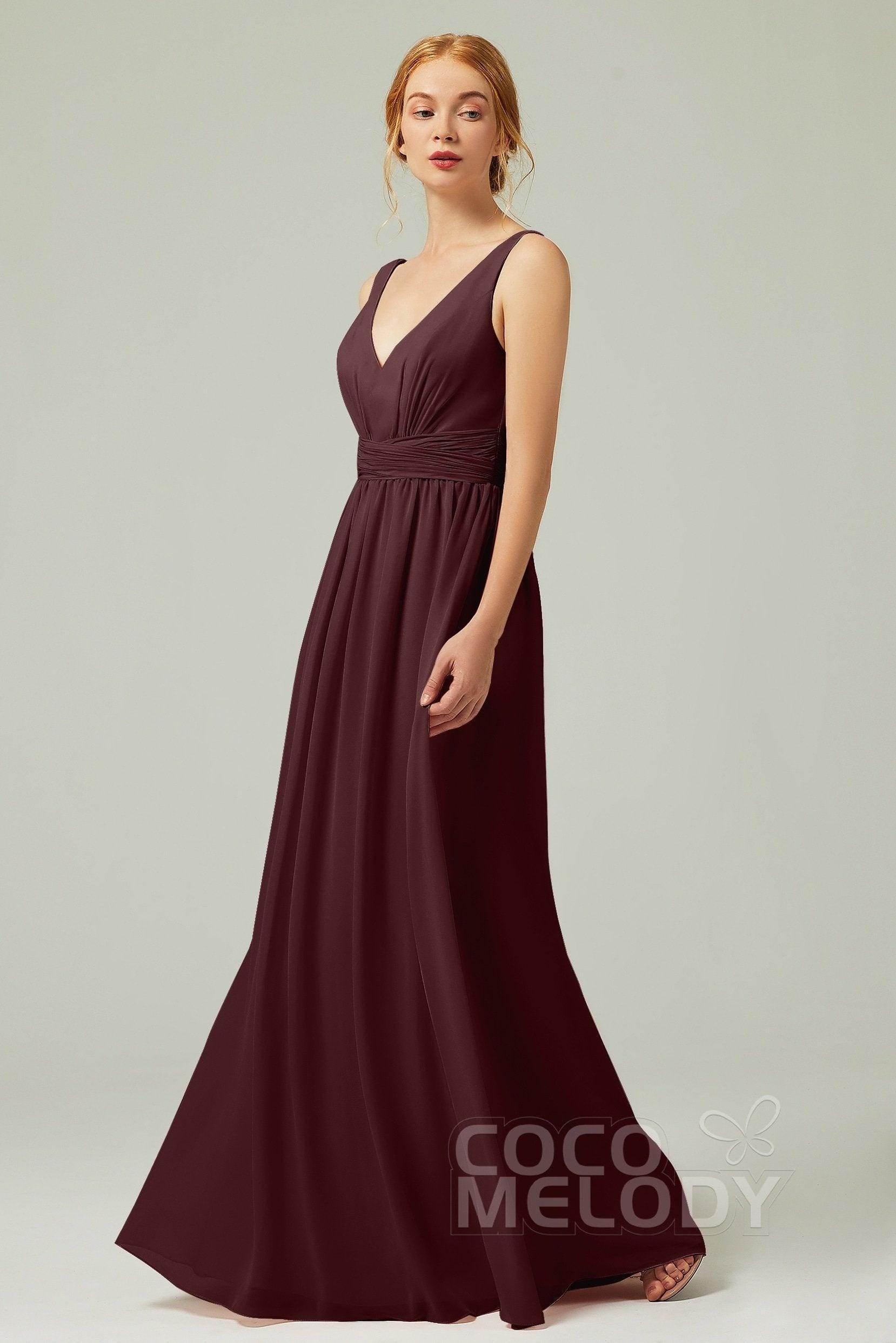 A-Line Floor Length Chiffon Bridesmaid Dress CB0318 - COCOMELODY